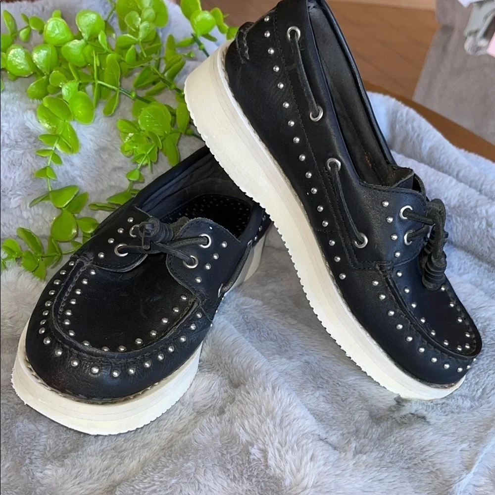 Sperry Black and White Studded Boat Shoes
